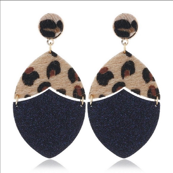 Atelier Sona Jewelry - Navy leopard print glittery drop earrings!